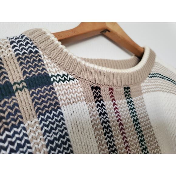 VTG 90s Cotton Traders Knit Mens Size M Multicolor Stripes Grandpa Cosby Sweater - Picture 4 of 12